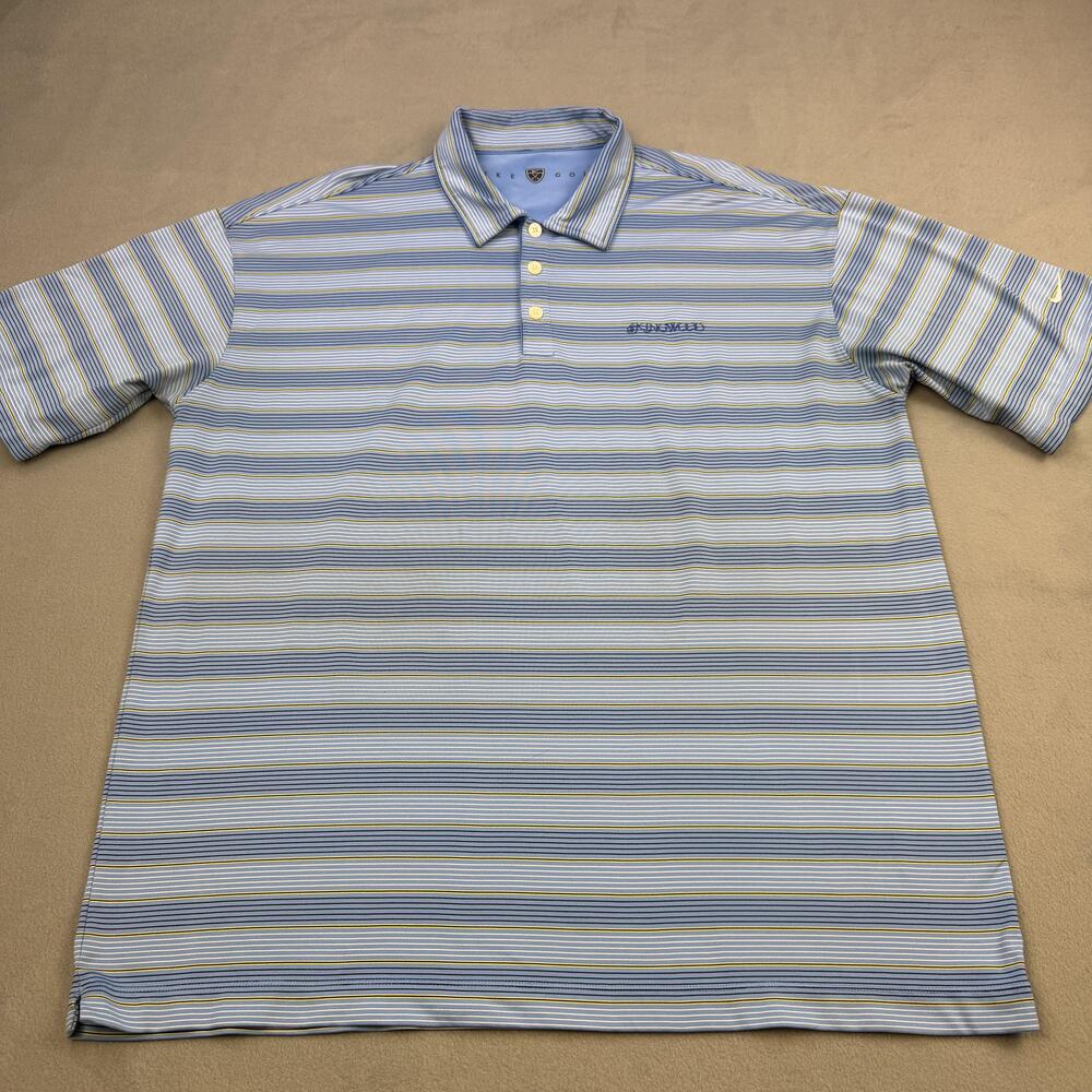 Nike Golf Polo Shirt Mens XL Blue Stripe Stretch Performance Golf Kingwood